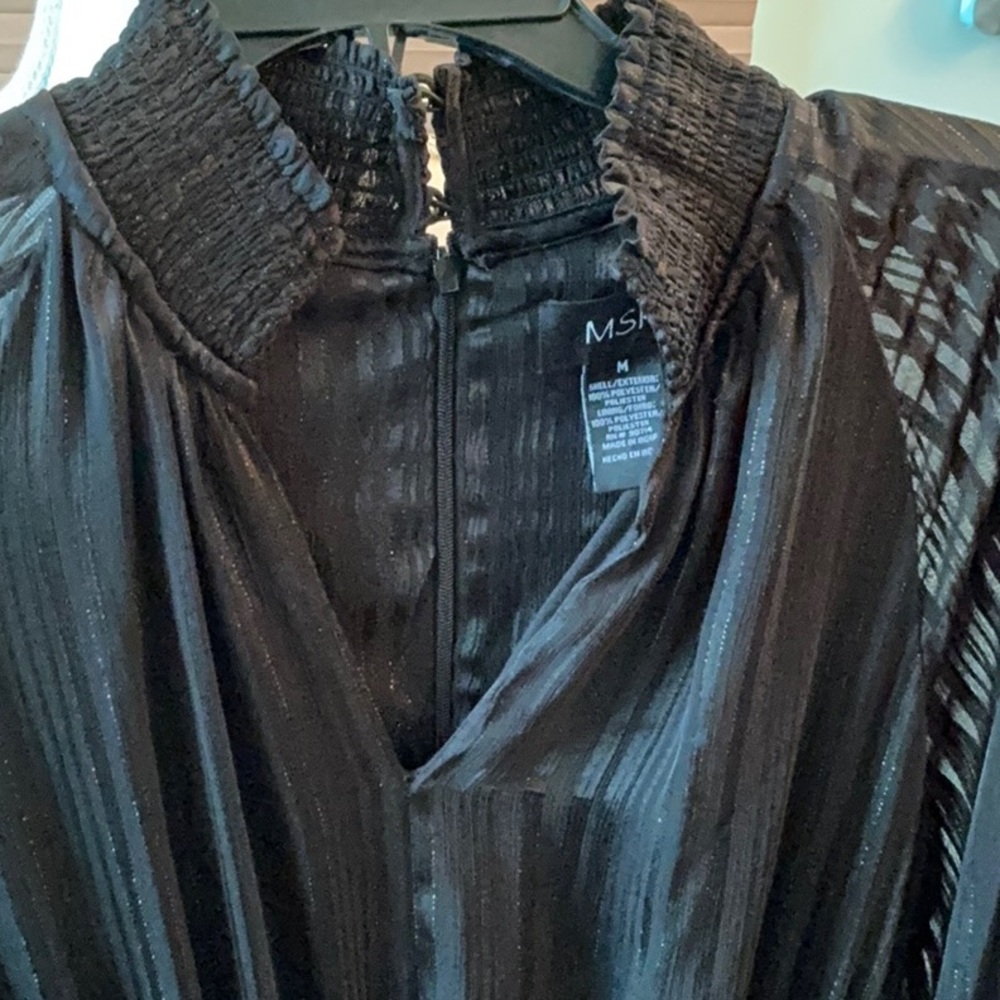 Black Wrap Tie Front Long Sleeve Gown - Picture 7 of 7